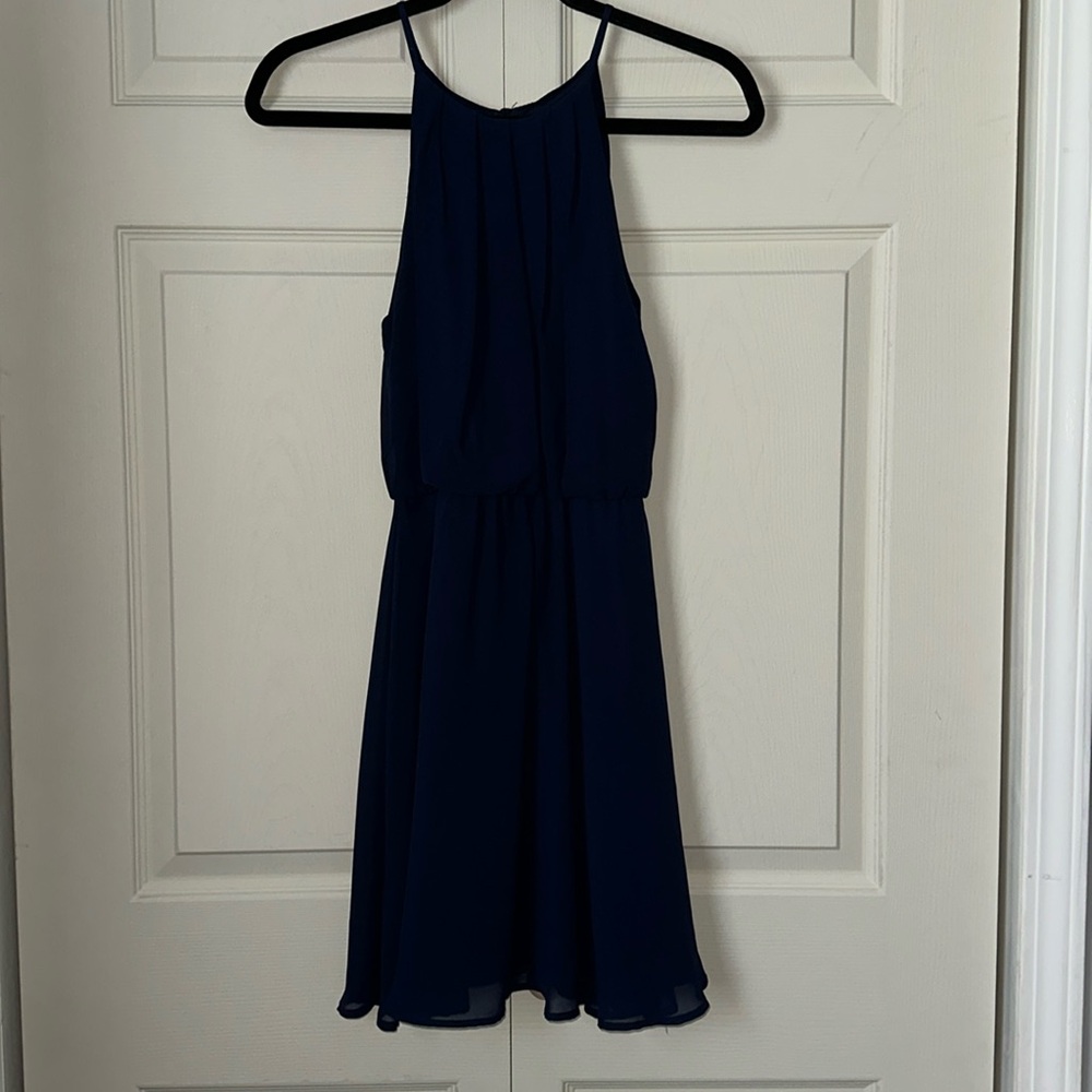 Lush Navy Blue Dress Size Small - Open Slit in back - very cute